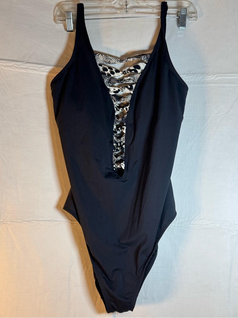 Bleu Rod Beattie Black Swimwear with Snake-Print Trim